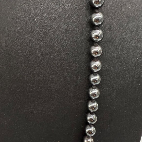 Hematite Bead Necklace 30 Inch Length Elegant Metallic Finish With Drawstring Po - Picture 4 of 7